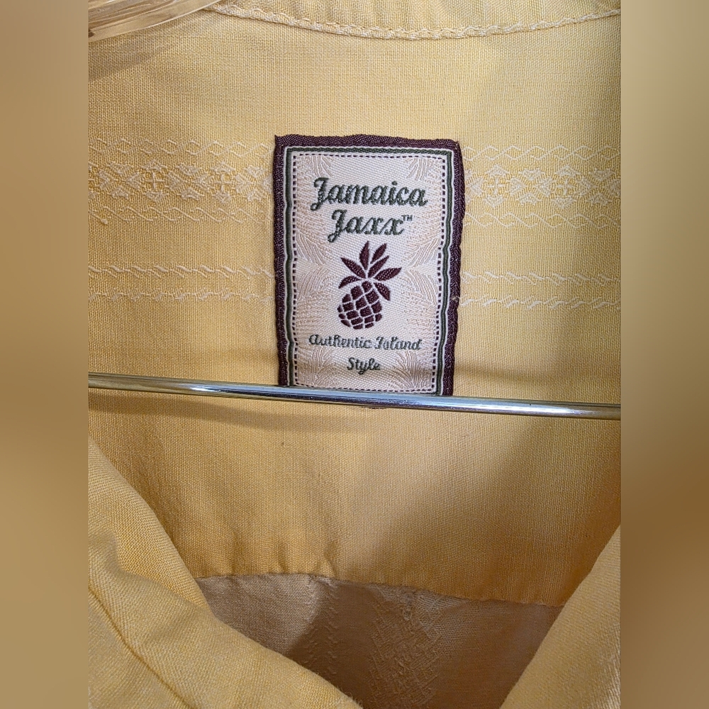 Set Of 2 Mens Jamaica Jaxx Dress Shirts 100% Silk Yellow & Cream XXL - Picture 5 of 13